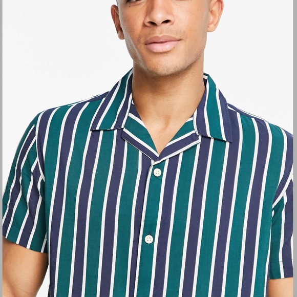 Selected Homme / shirt in vertical stripe / blue and green / medium - Picture 2 of 9
